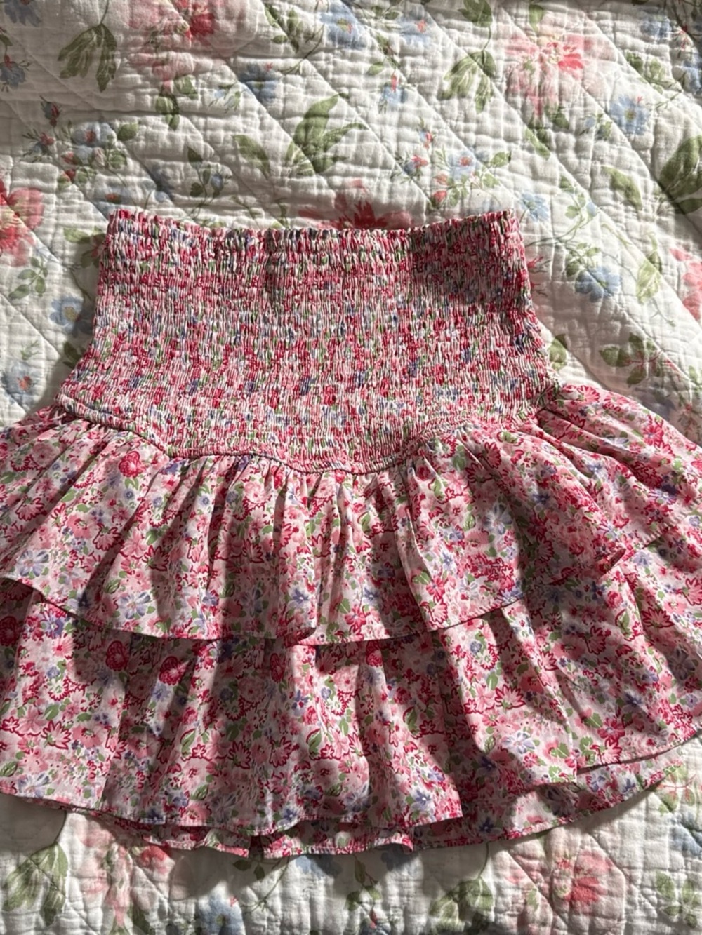 entro Pink Floral Smocked Tiered Skirt